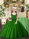 Tulle Scoop Sleeveless Zipper Beading Pageant Dress in Dark Green