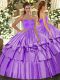 Fantastic Lilac Quince Ball Gowns Military Ball and Sweet 16 and Quinceanera with Beading and Ruffled Layers Sweetheart Sleeveless Lace Up