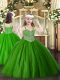 Green Ball Gowns Beading Little Girl Pageant Gowns Lace Up Tulle Sleeveless Floor Length
