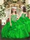 Green Sleeveless Floor Length Beading and Ruffles Lace Up Little Girl Pageant Gowns