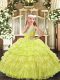 Yellow Green Ball Gowns Organza V-neck Sleeveless Beading and Ruffled Layers and Pick Ups Floor Length Lace Up Pageant Dress Wholesale