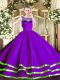 Purple Ball Gowns Organza Scoop Sleeveless Beading and Ruffled Layers Floor Length Zipper Vestidos de Quinceanera