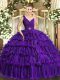 Customized Beading and Ruffled Layers 15 Quinceanera Dress Purple Backless Sleeveless Floor Length