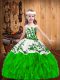 Classical Straps Sleeveless Kids Formal Wear Floor Length Embroidery and Ruffles Organza