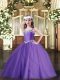 Straps Sleeveless Sweep Train Lace Up Little Girls Pageant Gowns Lavender Tulle