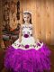 Gorgeous Sleeveless Organza Floor Length Lace Up Child Pageant Dress in Fuchsia with Embroidery and Ruffles and Hand Made Flower