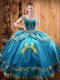 Gorgeous Baby Blue Ball Gowns Off The Shoulder Sleeveless Satin and Organza Floor Length Lace Up Beading and Embroidery Vestidos de Quinceanera