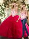 Glorious Hot Pink Sleeveless Floor Length Beading and Ruffles Lace Up Quinceanera Dresses