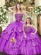 Sweet Lilac Organza Lace Up Sweet 16 Quinceanera Dress Sleeveless Floor Length Ruffled Layers