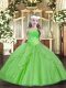 Tulle Lace Up Little Girls Pageant Dress Wholesale Sleeveless Floor Length Beading and Ruffles and Sequins