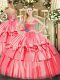 Hot Pink Sleeveless Floor Length Beading and Ruffled Layers Zipper Quinceanera Dress
