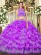 Gorgeous Floor Length Purple Quinceanera Dresses Tulle Sleeveless Beading and Ruffled Layers