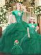 Nice Turquoise Ball Gowns Organza Sweetheart Sleeveless Beading and Ruffles Floor Length Lace Up Quinceanera Gown