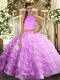 Lilac Two Pieces Beading and Ruffled Layers Quince Ball Gowns Backless Organza Sleeveless Floor Length