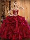 Glorious Embroidery and Ruffles Sweet 16 Dress Wine Red Lace Up Sleeveless Floor Length