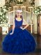 Great Organza Scoop Sleeveless Zipper Beading and Ruffles Little Girl Pageant Gowns in Royal Blue
