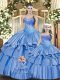 Sophisticated Baby Blue Ball Gown Prom Dress Military Ball and Sweet 16 and Quinceanera with Beading and Ruffles Sweetheart Sleeveless Lace Up