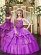 Lilac Kids Pageant Dress Party and Quinceanera with Beading and Ruffled Layers Straps Sleeveless Lace Up