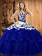 Sweetheart Sleeveless Organza Quinceanera Dresses Embroidery Sweep Train Lace Up