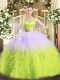 Fitting Multi-color Organza Zipper V-neck Sleeveless Floor Length Ball Gown Prom Dress Ruffles