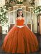 Rust Red Tulle Lace Up Little Girls Pageant Dress Sleeveless Sweep Train Appliques