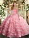 Sleeveless Floor Length Ruffled Layers Lace Up 15 Quinceanera Dress with Watermelon Red