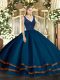 Nice Sleeveless Floor Length Beading and Ruffled Layers Zipper Quinceanera Gowns with Navy Blue