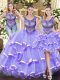 Lavender Sleeveless Floor Length Beading and Ruffled Layers Lace Up Quinceanera Gowns