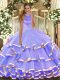 Lavender Halter Top Neckline Beading and Ruffled Layers Quinceanera Dress Sleeveless Backless