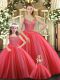 Coral Red Straps Neckline Beading Quinceanera Dresses Sleeveless Lace Up
