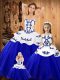 Romantic Blue Sleeveless Floor Length Embroidery Lace Up Vestidos de Quinceanera
