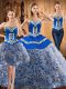 Pretty Sleeveless Sweep Train Embroidery Lace Up Quinceanera Dresses