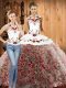Fabulous Multi-color Ball Gowns Embroidery Sweet 16 Dresses Lace Up Fabric With Rolling Flowers Sleeveless