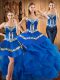Fashion Sleeveless Lace Up Floor Length Embroidery and Ruffles Quinceanera Dresses