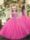 Customized Hot Pink Sleeveless Beading Floor Length Girls Pageant Dresses