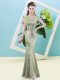 Floor Length Zipper Evening Dress Yellow Green for Prom and Party with Sequins