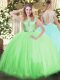 Tulle Sleeveless Floor Length 15th Birthday Dress and Lace