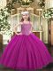Floor Length Ball Gowns Sleeveless Fuchsia Girls Pageant Dresses Lace Up
