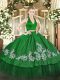 Green Two Pieces Halter Top Sleeveless Taffeta Floor Length Zipper Appliques Quinceanera Dress