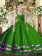 Exceptional Floor Length Zipper 15th Birthday Dress Green for Sweet 16 and Quinceanera with Ruffled Layers
