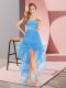 High Low Baby Blue Bridesmaids Dress Sweetheart Sleeveless Lace Up