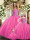 Beading Quinceanera Dresses Hot Pink Lace Up Sleeveless Floor Length