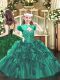 Lovely Dark Green Lace Up Straps Beading and Ruffles Little Girls Pageant Dress Organza Sleeveless