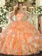 Fantastic Orange Quinceanera Dresses Military Ball and Sweet 16 and Quinceanera with Beading and Ruffles Sweetheart Sleeveless Lace Up