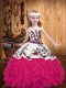 Eye-catching Hot Pink Straps Lace Up Embroidery and Ruffles Kids Pageant Dress Sleeveless
