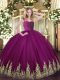 Dynamic Fuchsia Ball Gowns Tulle Straps Sleeveless Lace and Appliques Floor Length Zipper Quinceanera Gown