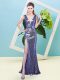 V-neck Sleeveless Zipper Prom Evening Gown Lavender Sequined