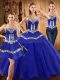 Sweetheart Sleeveless 15 Quinceanera Dress Floor Length Embroidery Blue Tulle