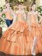 Delicate Off The Shoulder Sleeveless Vestidos de Quinceanera Floor Length Beading and Ruffled Layers Orange Red Organza