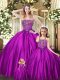 Superior Floor Length Eggplant Purple Quince Ball Gowns Organza Sleeveless Beading